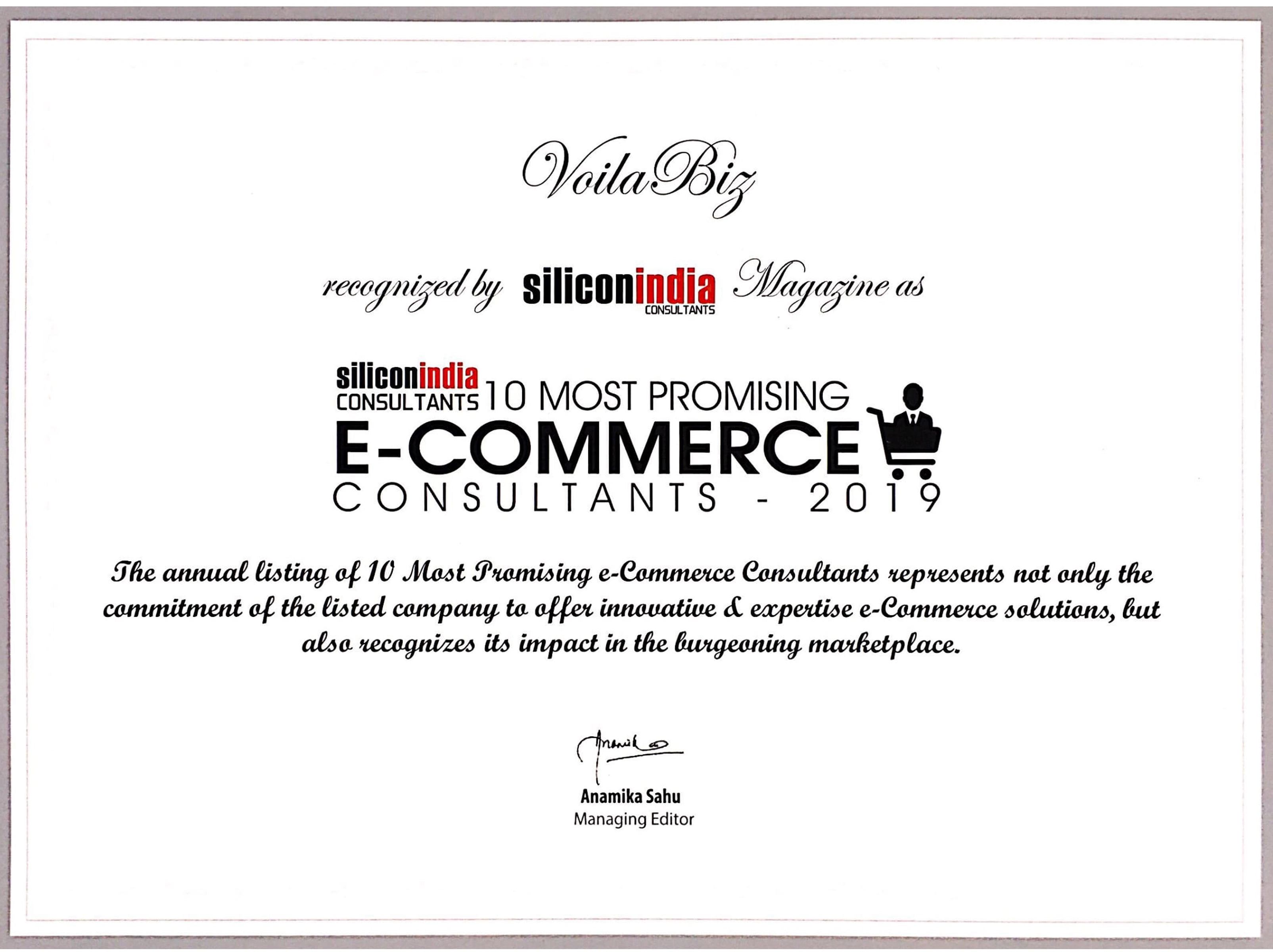 Top e-Commerce Consultants India Certificate
