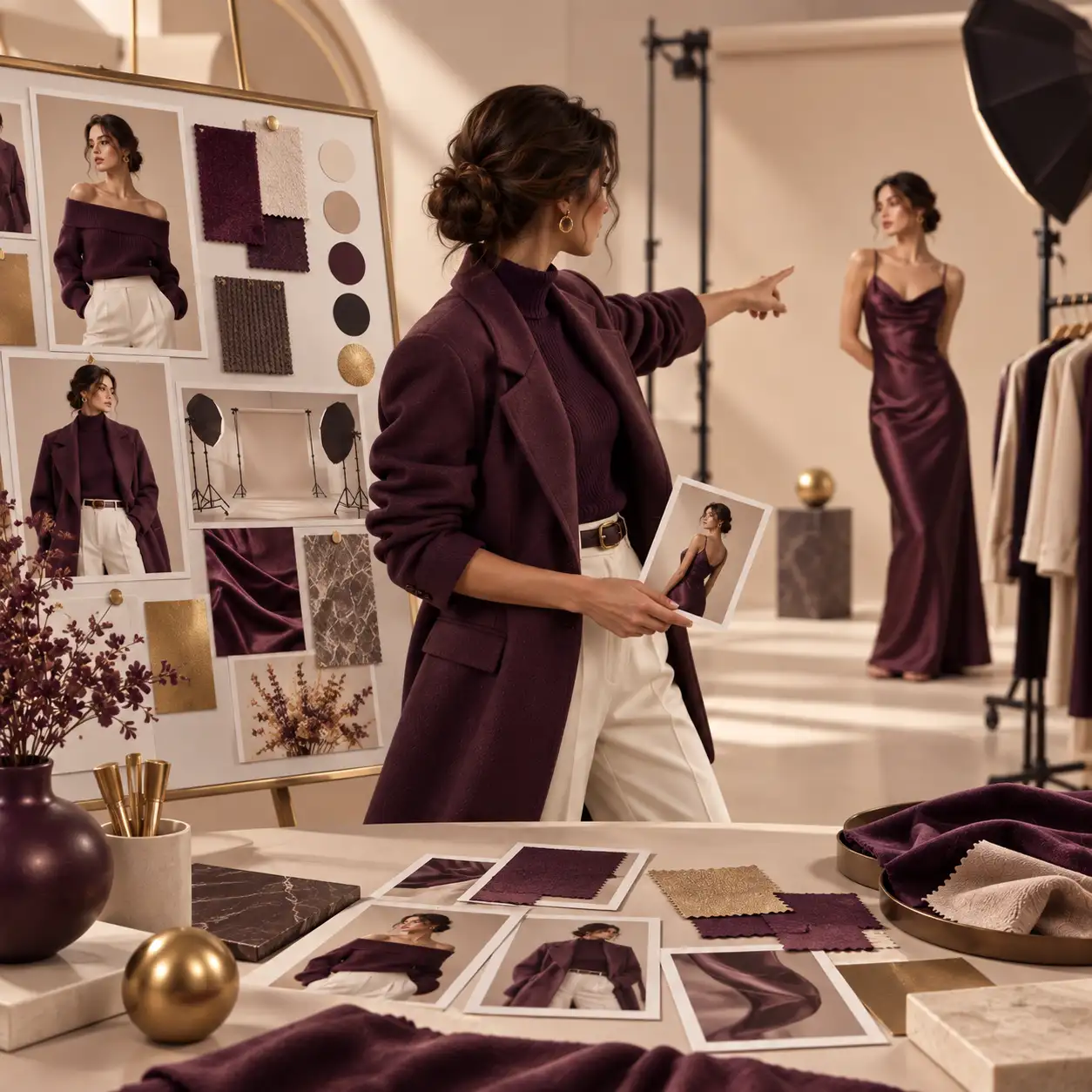 A creative director guiding a fashion shoot from a moodboard